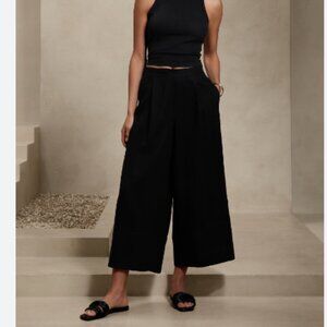 Banana Republic Linen-Blend Cropped Wide Leg Pant Black S EUC